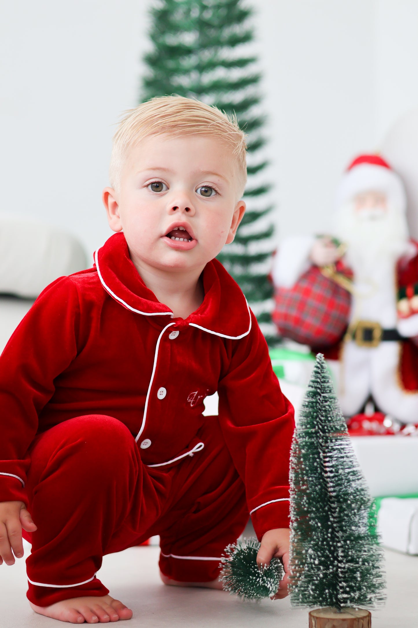 BOYS VELVET PYJAMAS RED (personalised)