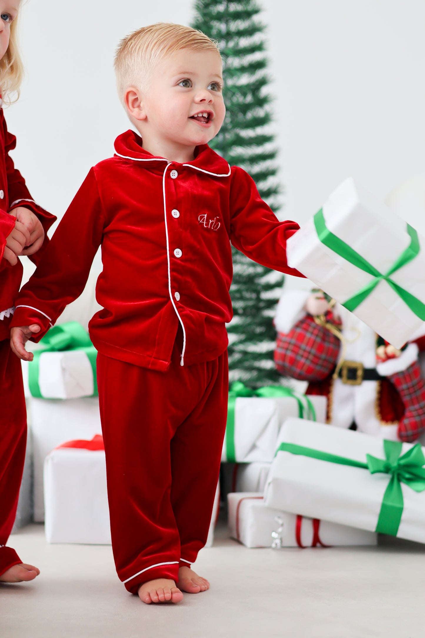 BOYS VELVET PYJAMAS RED (personalised)