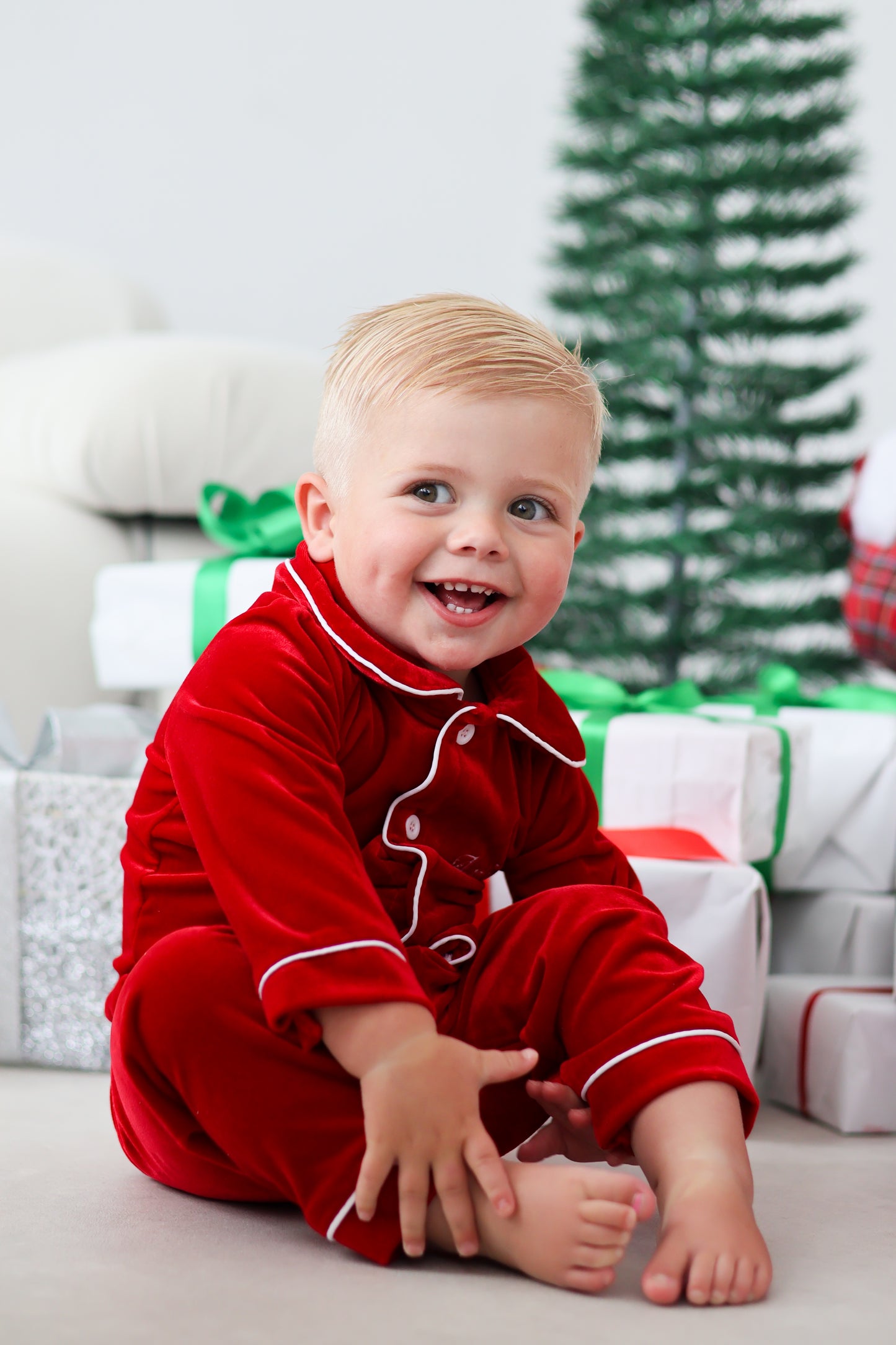 BOYS VELVET PYJAMAS RED (personalised)