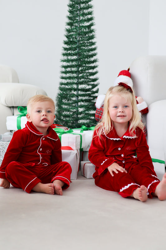 GIRLS VELVET PYJAMAS RED (personalised)