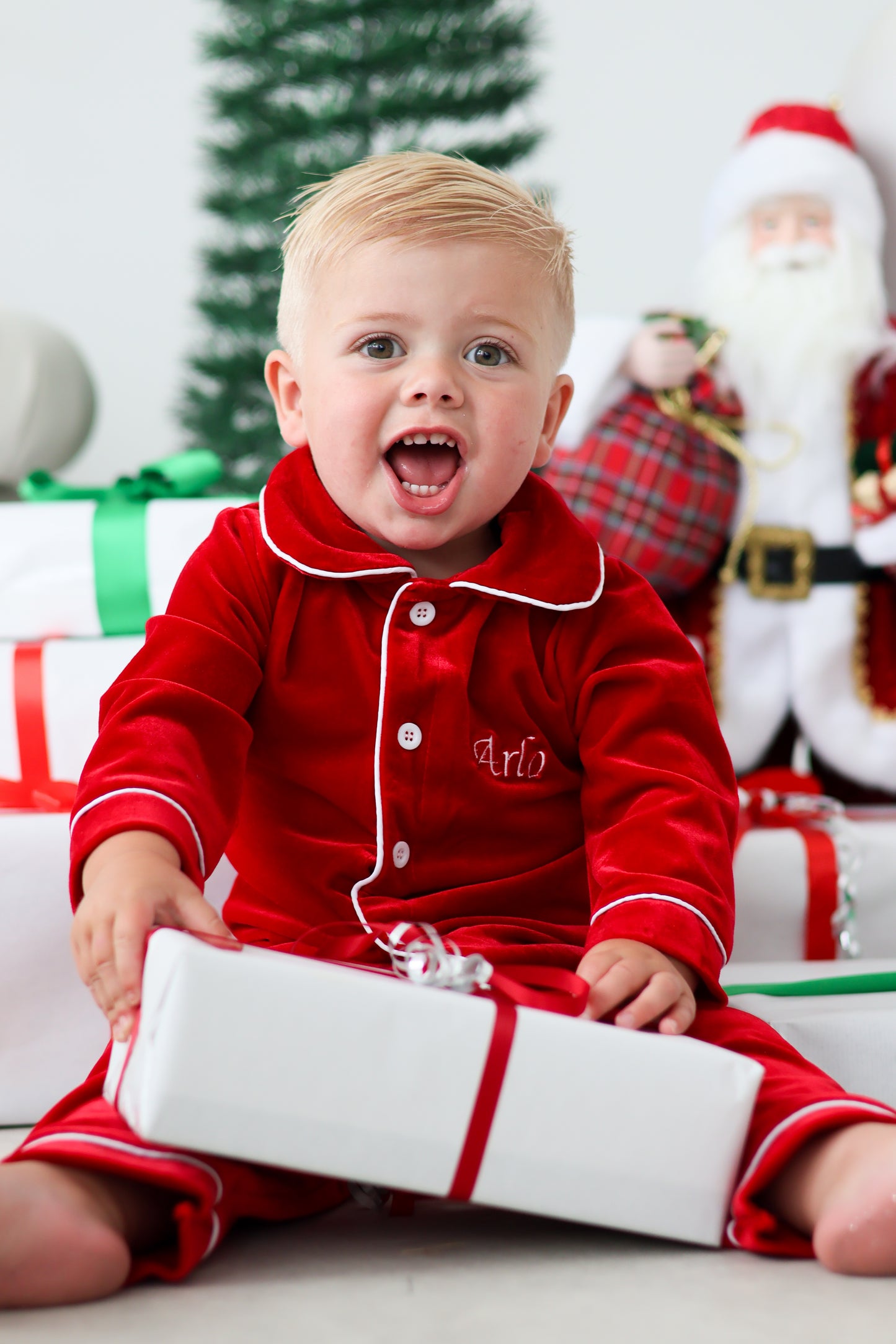 BOYS VELVET PYJAMAS RED (personalised)